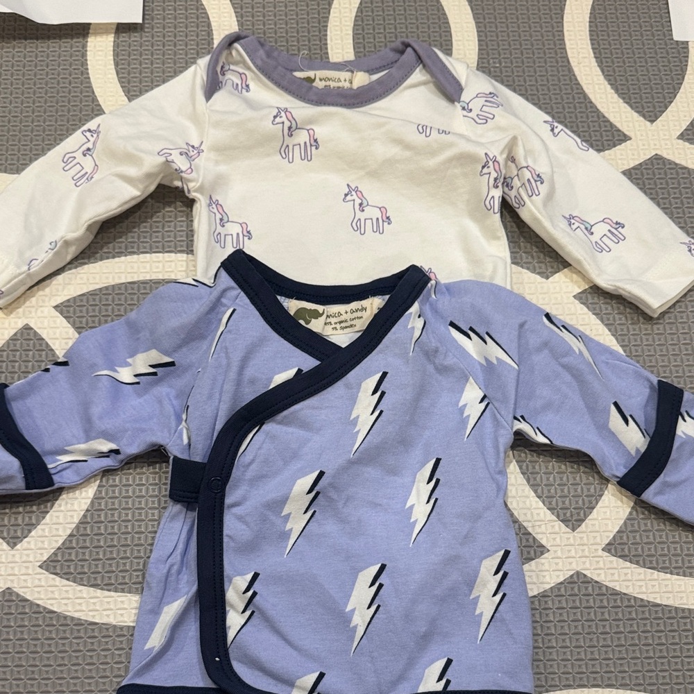 Monica and Andy Unicorn and Lightning newborn shirt and onesie